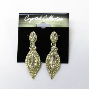 Gold Rhinestone Crystal Dangle Earrings Wedding Bridal Evening Sparkle